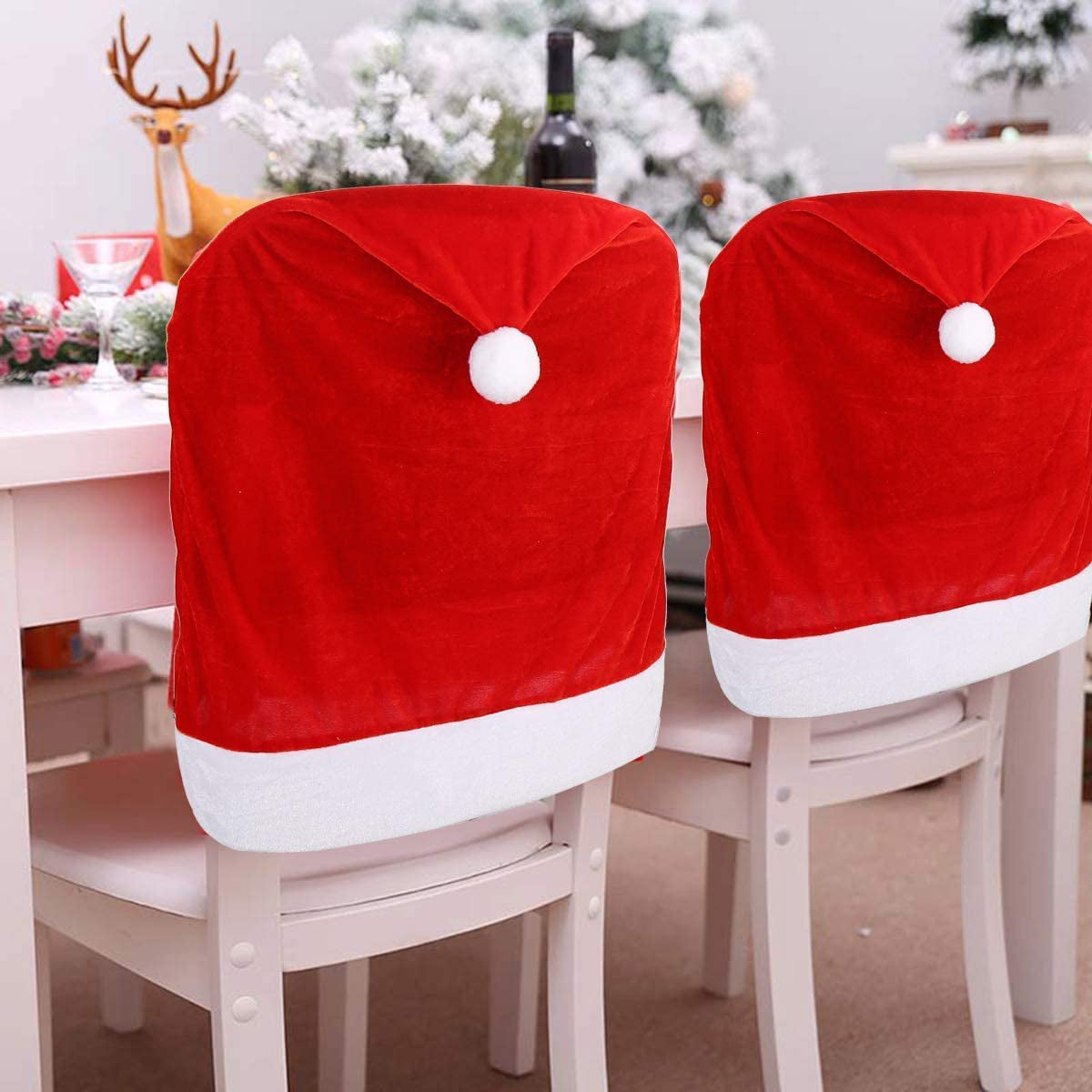 2-Pieces: Red Hat Dining Chair Slipcovers