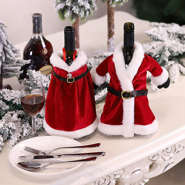 2-Pieces: Christmas Wine Bottle Cover Merry Christmas Decor