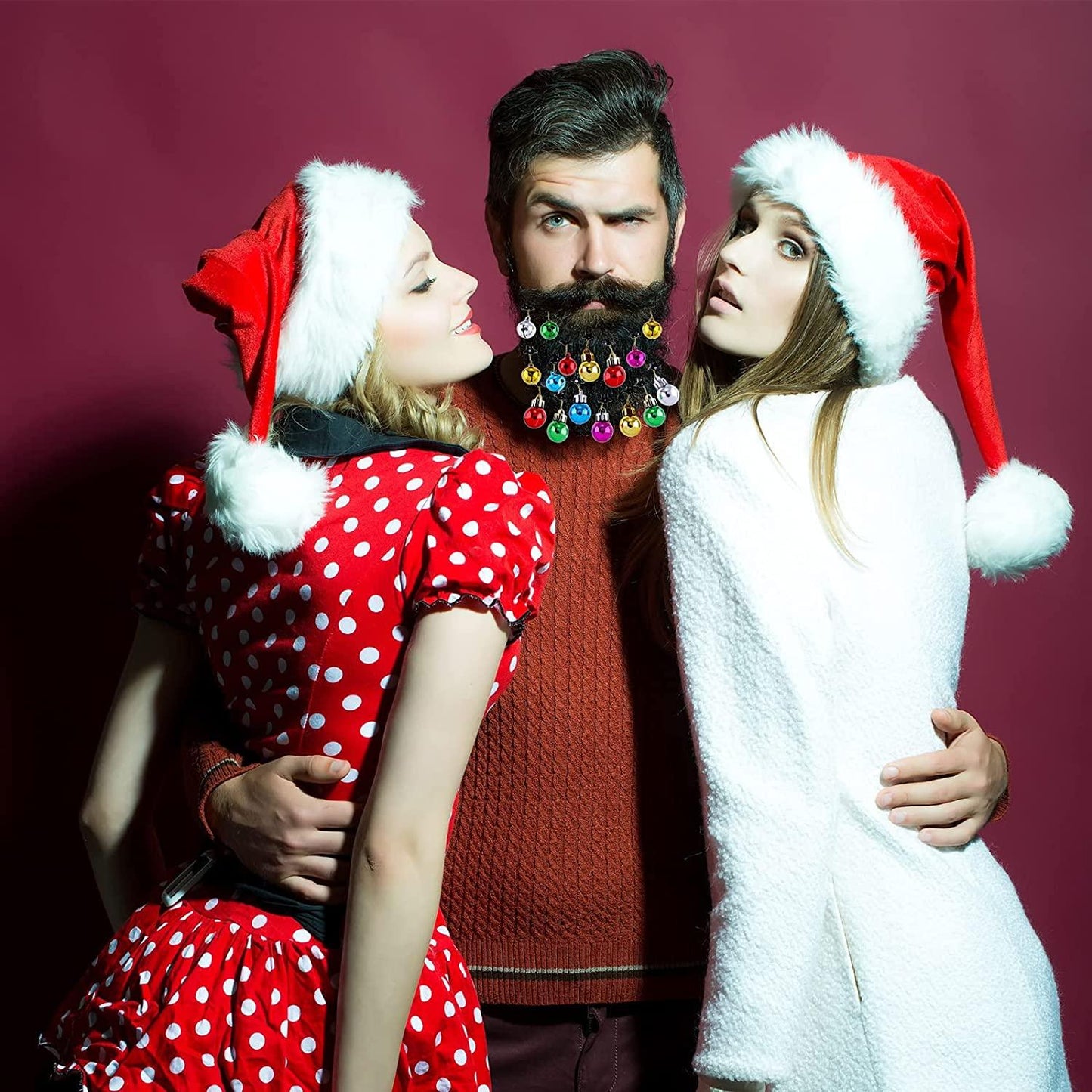 24-Piece: Christmas Beard Baubles Ornaments Santa Claus Beard Bells