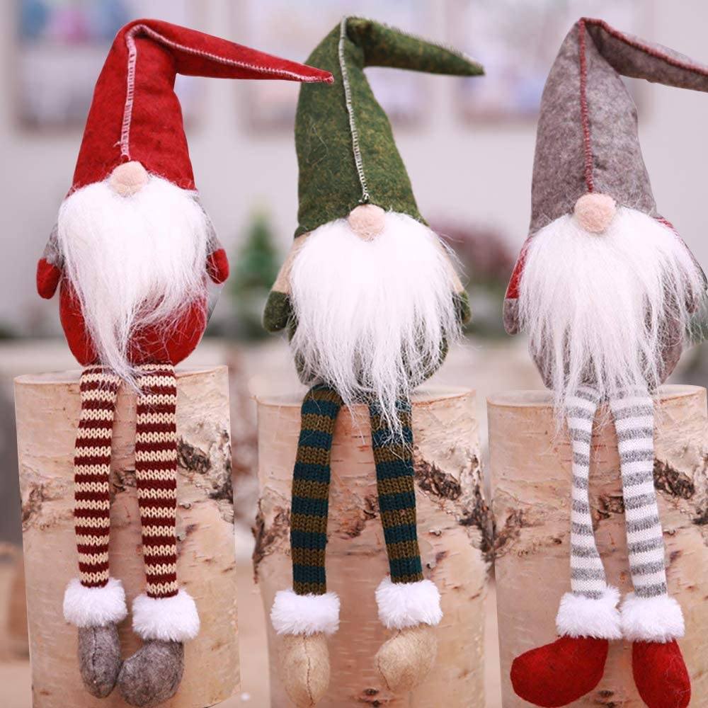 3 Piece: Handmade Sitting Long-Legged Christmas Elf Bottle Decoration Set