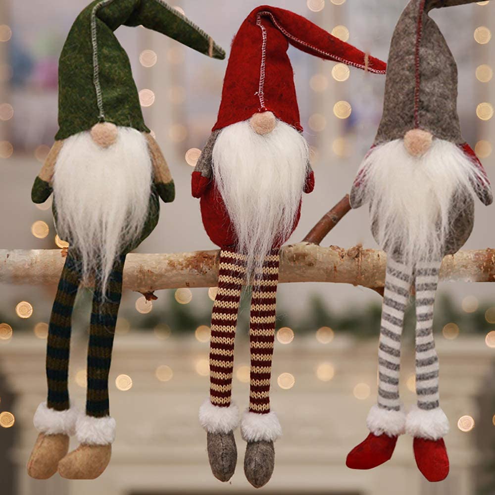 3 Piece: Handmade Sitting Long-Legged Christmas Elf Bottle Decoration Set