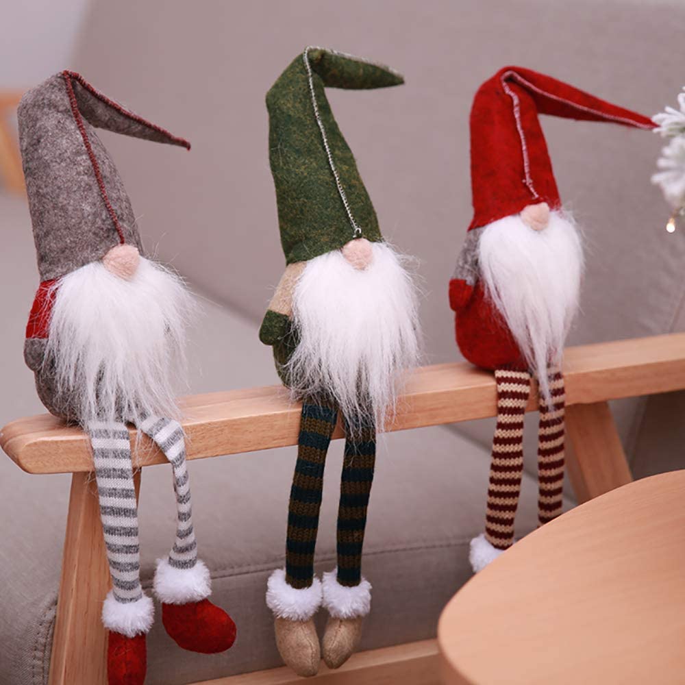 3 Piece: Handmade Sitting Long-Legged Christmas Elf Bottle Decoration Set
