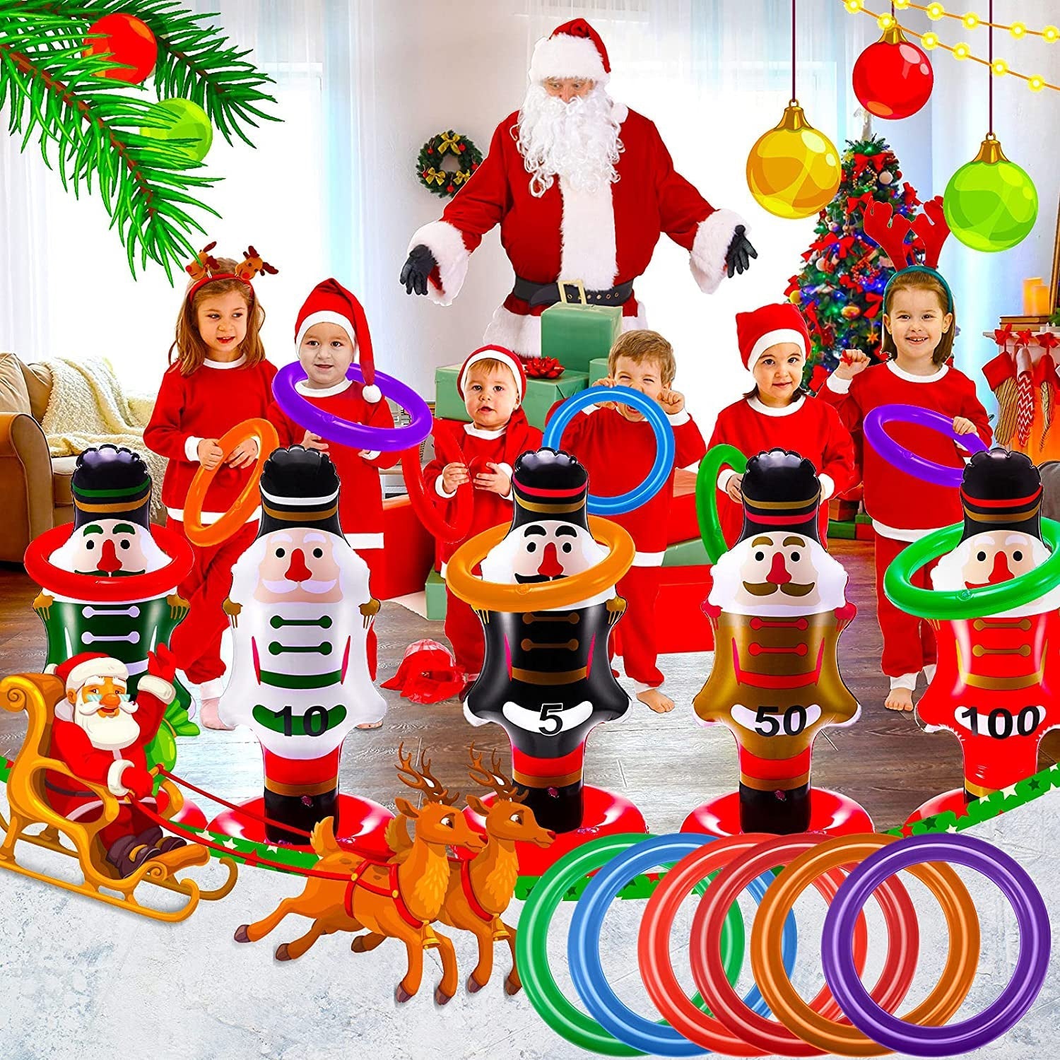5-Pack: Christmas Nutcrackers Ring Toss Christmas Party Games Toys