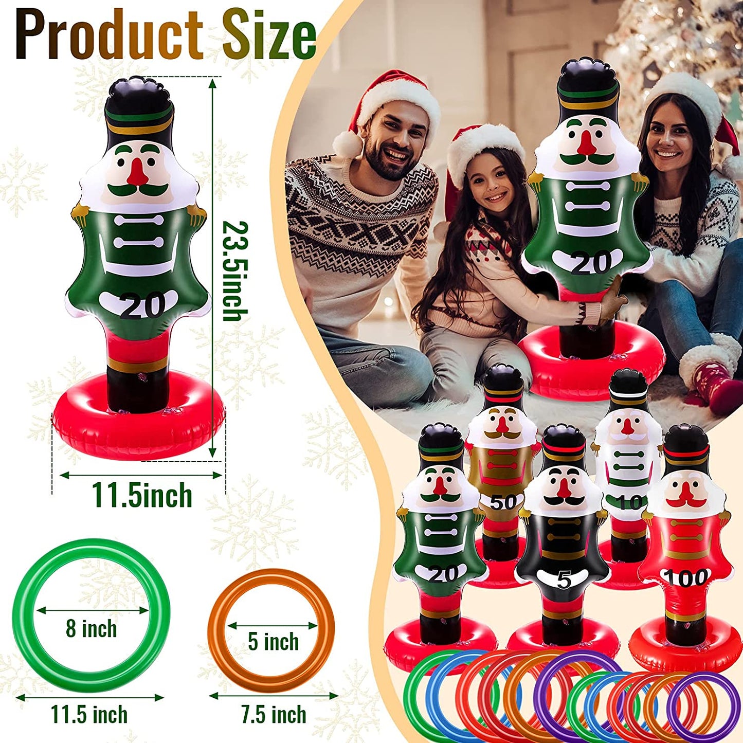 5-Pack: Christmas Nutcrackers Ring Toss Christmas Party Games Toys