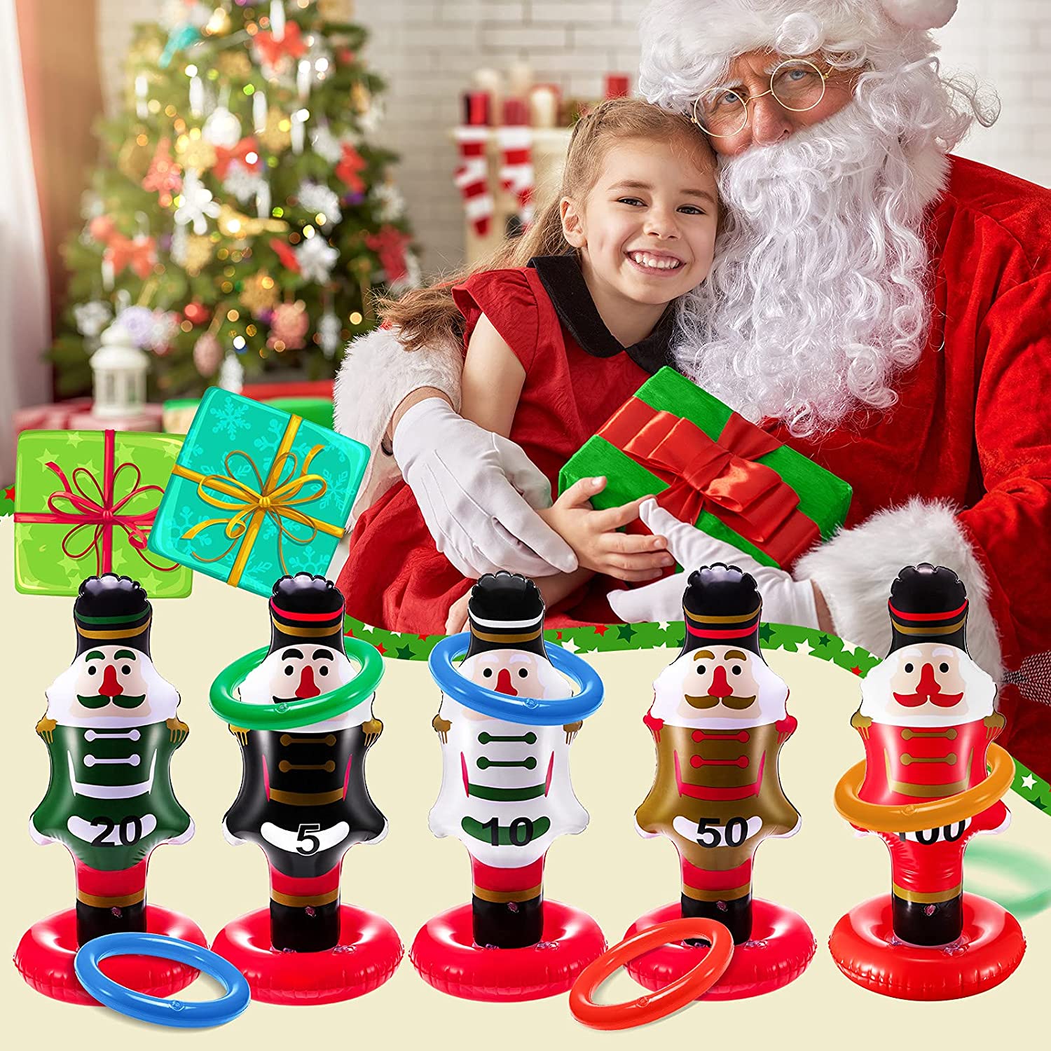 5-Pack: Christmas Nutcrackers Ring Toss Christmas Party Games Toys