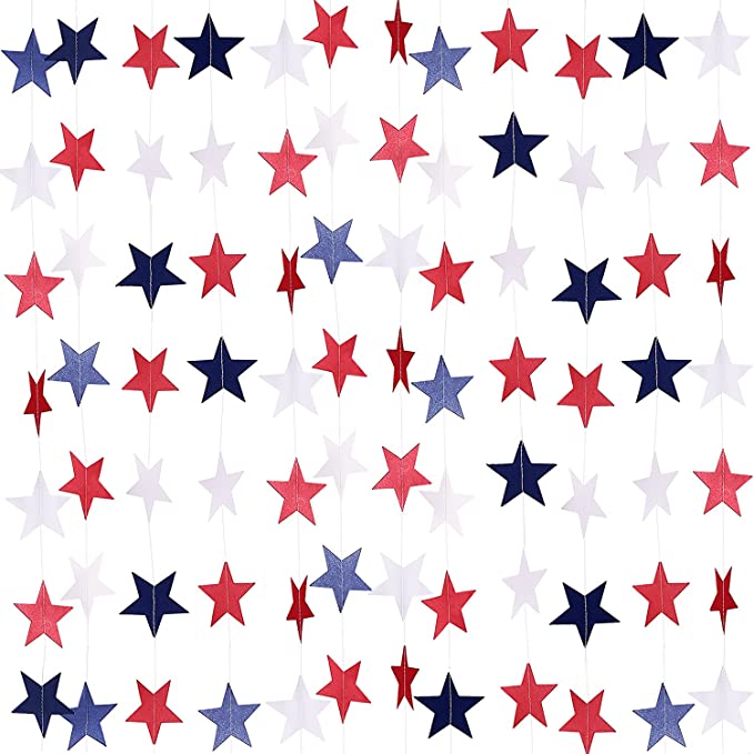 8 Strands Patriotic Star Streamers Banner Garland